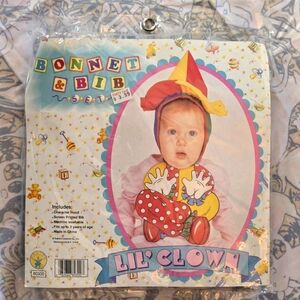 RUBIE'S Lil' Clown Vintage Costume 2-Piece Bonnet & Bib Fits ages 0 - 3years
